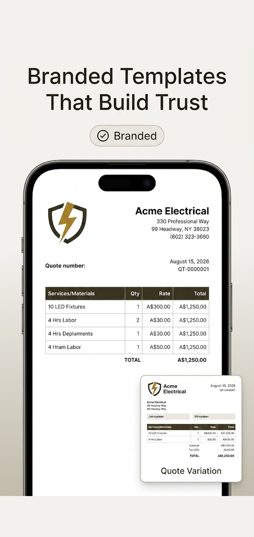Invoice PDF with business logo and branded template styling